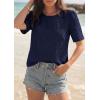 imagePRETTYGARDEN Embroidered Eyelet Tops for Women Summer Blouses Dressy Casual 2026 Spring Work Teacher Puff Short Sleeve ShirtsNavy Blue