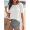 imagePRETTYGARDEN Embroidered Eyelet Tops for Women Summer Blouses Dressy Casual 2026 Spring Work Teacher Puff Short Sleeve ShirtsWhite