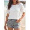 imagePRETTYGARDEN Embroidered Eyelet Tops for Women Summer Blouses Dressy Casual 2026 Spring Work Teacher Puff Short Sleeve ShirtsWhite