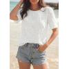 imagePRETTYGARDEN Embroidered Eyelet Tops for Women Summer Blouses Dressy Casual 2026 Spring Work Teacher Puff Short Sleeve ShirtsWhite