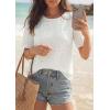 imagePRETTYGARDEN Embroidered Eyelet Tops for Women Summer Blouses Dressy Casual 2026 Spring Work Teacher Puff Short Sleeve ShirtsWhite