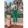 imagePRETTYGARDEN Jumpsuits for Women 2026 Spring Summer Casual Dressy Short Sleeve Romper Airport Vacation Travel OutfitsGreen