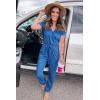 imagePRETTYGARDEN Jumpsuits for Women 2026 Spring Summer Casual Dressy Short Sleeve Romper Airport Vacation Travel OutfitsGrey Blue
