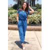 imagePRETTYGARDEN Jumpsuits for Women 2026 Spring Summer Casual Dressy Short Sleeve Romper Airport Vacation Travel OutfitsGrey Blue