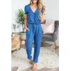 imagePRETTYGARDEN Jumpsuits for Women 2026 Spring Summer Casual Dressy Short Sleeve Romper Airport Vacation Travel OutfitsGrey Blue