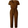 imagePRETTYGARDEN Jumpsuits for Women 2026 Spring Summer Casual Dressy Short Sleeve Romper Airport Vacation Travel OutfitsLight Brown