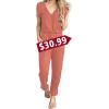 imagePRETTYGARDEN Jumpsuits for Women 2026 Spring Summer Casual Dressy Short Sleeve Romper Airport Vacation Travel OutfitsLight Pink