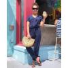 imagePRETTYGARDEN Jumpsuits for Women 2026 Spring Summer Casual Dressy Short Sleeve Romper Airport Vacation Travel OutfitsNavy