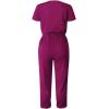 imagePRETTYGARDEN Jumpsuits for Women 2026 Spring Summer Casual Dressy Short Sleeve Romper Airport Vacation Travel OutfitsPurple Red