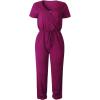 imagePRETTYGARDEN Jumpsuits for Women 2026 Spring Summer Casual Dressy Short Sleeve Romper Airport Vacation Travel OutfitsPurple Red