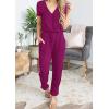 imagePRETTYGARDEN Jumpsuits for Women 2026 Spring Summer Casual Dressy Short Sleeve Romper Airport Vacation Travel OutfitsPurple Red