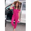 imagePRETTYGARDEN Jumpsuits for Women 2026 Spring Summer Casual Dressy Short Sleeve Romper Airport Vacation Travel OutfitsRose Red