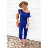 imagePRETTYGARDEN Jumpsuits for Women 2026 Summer Dressy Off Shoulder Romper Spring Vacation Travel Lounge Outfits ClothesBlue