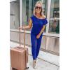 imagePRETTYGARDEN Jumpsuits for Women 2026 Summer Dressy Off Shoulder Romper Spring Vacation Travel Lounge Outfits ClothesBlue