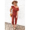 imagePRETTYGARDEN Jumpsuits for Women 2026 Summer Dressy Off Shoulder Romper Spring Vacation Travel Lounge Outfits ClothesBrick Red
