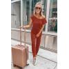 imagePRETTYGARDEN Jumpsuits for Women 2026 Summer Dressy Off Shoulder Romper Spring Vacation Travel Lounge Outfits ClothesBrick Red