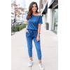 imagePRETTYGARDEN Jumpsuits for Women 2026 Summer Dressy Off Shoulder Romper Spring Vacation Travel Lounge Outfits ClothesGrey Blue