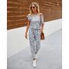 imagePRETTYGARDEN Jumpsuits for Women 2026 Summer Dressy Off Shoulder Romper Spring Vacation Travel Lounge Outfits ClothesGrey Camouflage