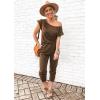 imagePRETTYGARDEN Jumpsuits for Women 2026 Summer Dressy Off Shoulder Romper Spring Vacation Travel Lounge Outfits ClothesKhaki