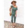 imagePRETTYGARDEN Jumpsuits for Women 2026 Summer Dressy Off Shoulder Romper Spring Vacation Travel Lounge Outfits ClothesLight Green