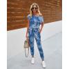 imagePRETTYGARDEN Jumpsuits for Women 2026 Summer Dressy Off Shoulder Romper Spring Vacation Travel Lounge Outfits ClothesTie Dyedark Blue