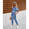 imagePRETTYGARDEN Jumpsuits for Women 2026 Summer Dressy Off Shoulder Romper Spring Vacation Travel Lounge Outfits ClothesTie Dyedark Blue