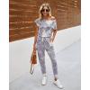 imagePRETTYGARDEN Jumpsuits for Women 2026 Summer Dressy Off Shoulder Romper Spring Vacation Travel Lounge Outfits ClothesTie Dyegrey