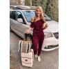 imagePRETTYGARDEN Jumpsuits for Women 2026 Summer Dressy Off Shoulder Romper Spring Vacation Travel Lounge Outfits ClothesWine Red