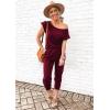 imagePRETTYGARDEN Jumpsuits for Women 2026 Summer Dressy Off Shoulder Romper Spring Vacation Travel Lounge Outfits ClothesWine Red