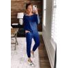 imagePRETTYGARDEN Jumpsuits for Women Casual 2026 Fall Long Sleeve Off Shoulder Rompers One Piece Travel Outfits Fashion ClothingDark Blue