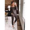 imagePRETTYGARDEN Jumpsuits for Women Casual 2026 Fall Long Sleeve Off Shoulder Rompers One Piece Travel Outfits Fashion ClothingDark Grey