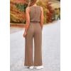 imagePRETTYGARDEN Jumpsuits for Women Casual 2026 Summer Sleeveless Wide Leg Pants Rompers One Piece Beach Vacation Spring OutfitsKhaki