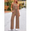 imagePRETTYGARDEN Jumpsuits for Women Casual 2026 Summer Sleeveless Wide Leg Pants Rompers One Piece Beach Vacation Spring OutfitsKhaki