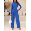 imagePRETTYGARDEN Jumpsuits for Women Dressy Fall Fashion Clothing 2026 Long Sleeve Mock Neck Date Night Rompers Business OutfitsBlue
