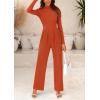 imagePRETTYGARDEN Jumpsuits for Women Dressy Fall Fashion Clothing 2026 Long Sleeve Mock Neck Date Night Rompers Business OutfitsBrick Red