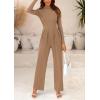 imagePRETTYGARDEN Jumpsuits for Women Dressy Fall Fashion Clothing 2026 Long Sleeve Mock Neck Date Night Rompers Business OutfitsCamel