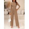 imagePRETTYGARDEN Jumpsuits for Women Dressy Fall Fashion Clothing 2026 Long Sleeve Mock Neck Date Night Rompers Business OutfitsCamel