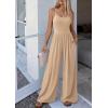 imagePRETTYGARDEN Jumpsuits for Women Summer 2026 Sleeveless Wide Leg Date Night Rompers Beach Vacation Cruise One Piece OutfitsBeige