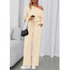 imagePRETTYGARDEN Long Sleeve Jumpsuit For Women Dressy 2026 Off Shoulder One Piece Loose Wide Leg Jumpsuits Casual Flowy RomperApricot