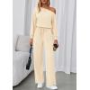 imagePRETTYGARDEN Long Sleeve Jumpsuit For Women Dressy 2026 Off Shoulder One Piece Loose Wide Leg Jumpsuits Casual Flowy RomperApricot