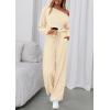 imagePRETTYGARDEN Long Sleeve Jumpsuit For Women Dressy 2026 Off Shoulder One Piece Loose Wide Leg Jumpsuits Casual Flowy RomperApricot