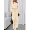 imagePRETTYGARDEN Long Sleeve Jumpsuit For Women Dressy 2026 Off Shoulder One Piece Loose Wide Leg Jumpsuits Casual Flowy RomperApricot
