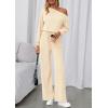 imagePRETTYGARDEN Long Sleeve Jumpsuit For Women Dressy 2026 Off Shoulder One Piece Loose Wide Leg Jumpsuits Casual Flowy RomperApricot