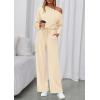 imagePRETTYGARDEN Long Sleeve Jumpsuit For Women Dressy 2026 Off Shoulder One Piece Loose Wide Leg Jumpsuits Casual Flowy RomperApricot