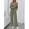 imagePRETTYGARDEN Long Sleeve Jumpsuit For Women Dressy 2026 Off Shoulder One Piece Loose Wide Leg Jumpsuits Casual Flowy RomperBean Green