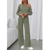 imagePRETTYGARDEN Long Sleeve Jumpsuit For Women Dressy 2026 Off Shoulder One Piece Loose Wide Leg Jumpsuits Casual Flowy RomperBean Green