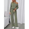 imagePRETTYGARDEN Long Sleeve Jumpsuit For Women Dressy 2026 Off Shoulder One Piece Loose Wide Leg Jumpsuits Casual Flowy RomperBean Green