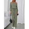 imagePRETTYGARDEN Long Sleeve Jumpsuit For Women Dressy 2026 Off Shoulder One Piece Loose Wide Leg Jumpsuits Casual Flowy RomperBean Green