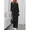 imagePRETTYGARDEN Long Sleeve Jumpsuit For Women Dressy 2026 Off Shoulder One Piece Loose Wide Leg Jumpsuits Casual Flowy RomperBlack