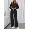 imagePRETTYGARDEN Long Sleeve Jumpsuit For Women Dressy 2026 Off Shoulder One Piece Loose Wide Leg Jumpsuits Casual Flowy RomperBlack